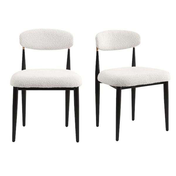 Modern White Boucle Upholstered Dining Chair Metal Frame Armless chair for Kitchen Restaurant (Set of 2)