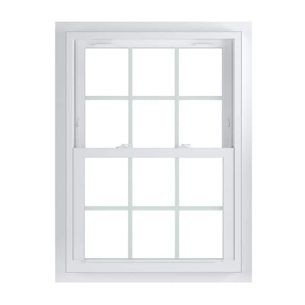 American Craftsman 29.75 in. x 40.75 in. 70 Series Low-E Argon Glass Double Hung White Vinyl Fin with J Window with Grids, Screen Incl