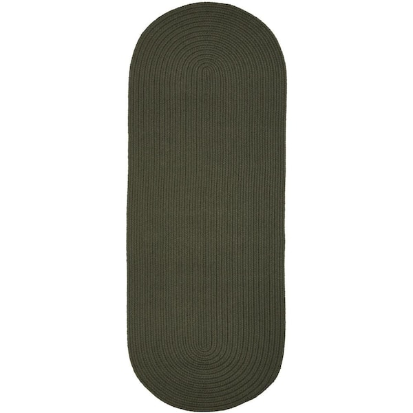 Unbranded Texturized Solid Dark Sage Poly 2 ft. x 6 ft. Braided Runner Rug