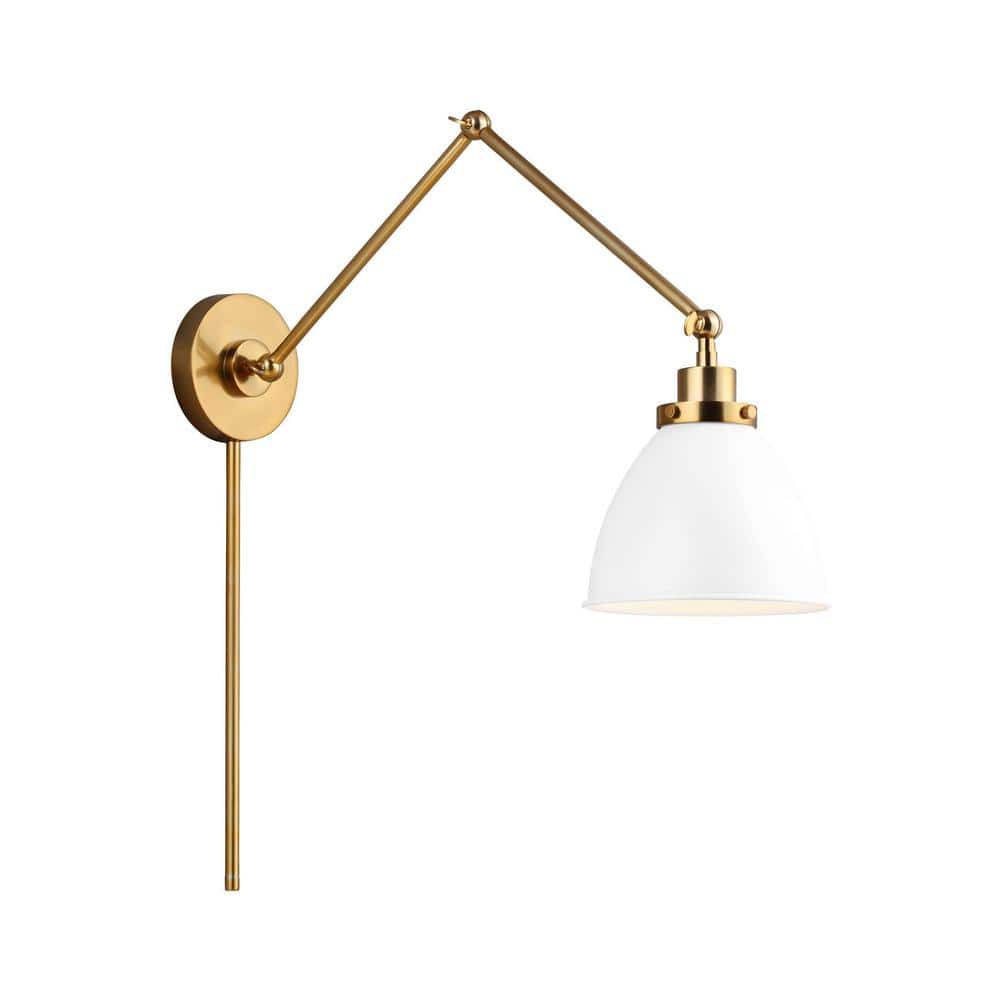 Matte White and Burnished Brass Adjustable Wall Sconce