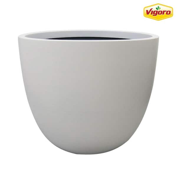 Vigoro 14 in. Fresno Medium White High-Density Resin Planter (14 in. D x 12 in. H) With Drainage Hole