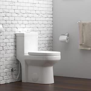 1-piece 0.8/1.28 GPF Dual Flush Round Toilet in White with Durable UF Seat Included