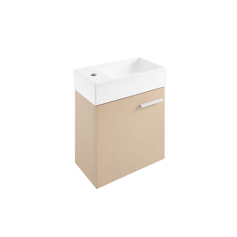Sandstone Wall-Mounted Bathroom Vanity with White Sink