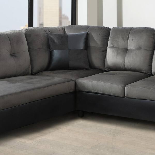 Star Home Living 103 50 In W Square Arm 2 Piece Fabric L Shaped Modern Left Facing Chaise Sectional Sofa Gray Sh102a Left Facing Chaise Sectional Sofa, Modern Leather And Fabric Sectional Sofa With Chaise