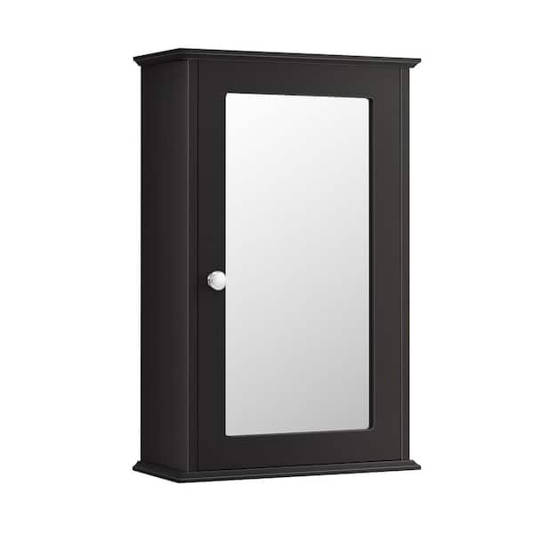 13.5 in. W x 21 in. H Rectangular Medicine Cabinet with Mirror Wood and Adjustable Shelf in Brown