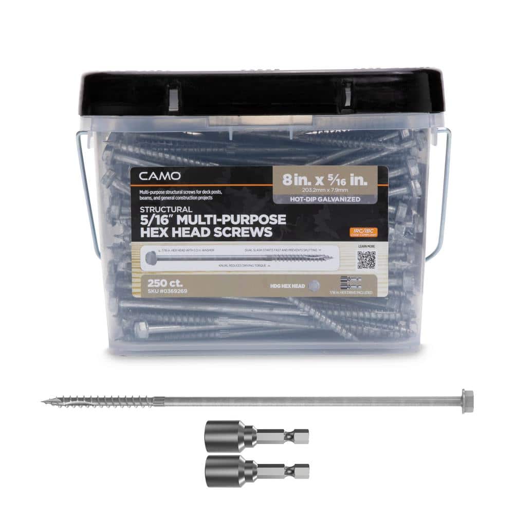 5/16 in. x 8 in. Hex Head Multi-Purpose Hex Drive Structural Wood Screw - Hot Dip Galvanized (250-Pack) price history on PriceWatchPro