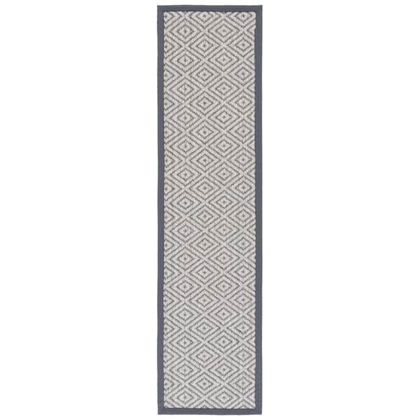 Palm Beach 2 ft. x 8 ft. Gray/Dark Gray Diamond Border Runner Rug