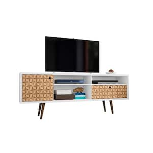 Liberty 71 in. White and 3D Brown Prints Composite TV Stand with 1 Drawer Fits TVs Up to 65 in. with Storage Doors
