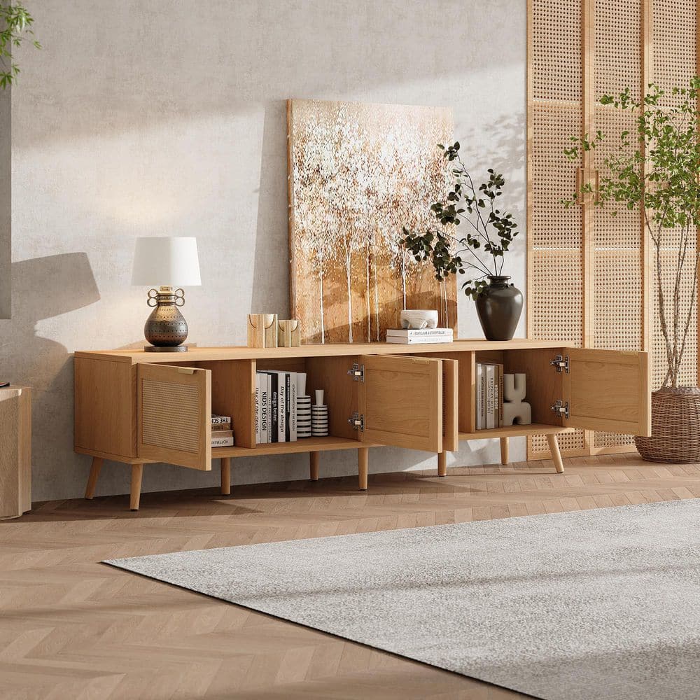 Noble House Ottilie Modern Natural Wood TV Stand Fits TVs up to 80