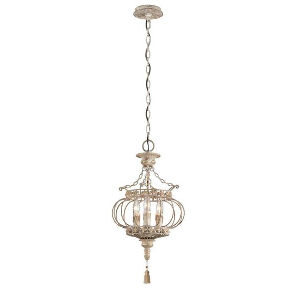 Troy Lighting Chaumont 3-Light Distressed Driftwood with Gold Leaf and Wood Accents Pendant