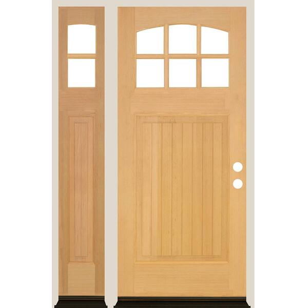 Krosswood Doors 50 in. x 80 in. V-Groove Arched 6-Lite Unfinished Left Hand Douglas Fir Prehung Front Door Left Sidelite