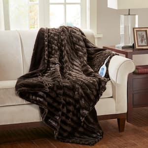 Heated Duke Brown 50 in. x 70 in. Faux Fur Heated Throw