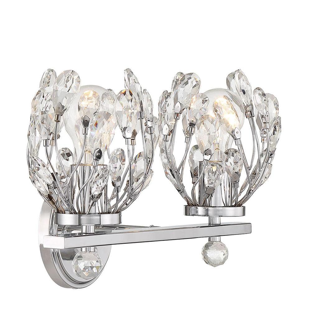 Chrome Crystal 2-Light Dimmable Bathroom Vanity Fixture