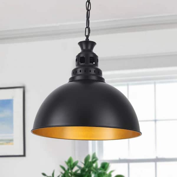 ZJVAIVE 1-Light Black Dome Pendant Light Hanging Chandelier Lighting with Metal Cover for Kitchen Island