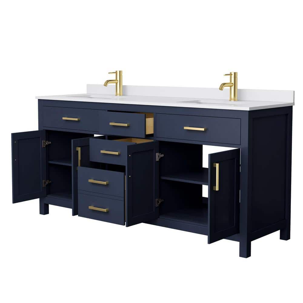 Beckett 72" Dark Blue Freestanding Double Vanity with White Marble Top