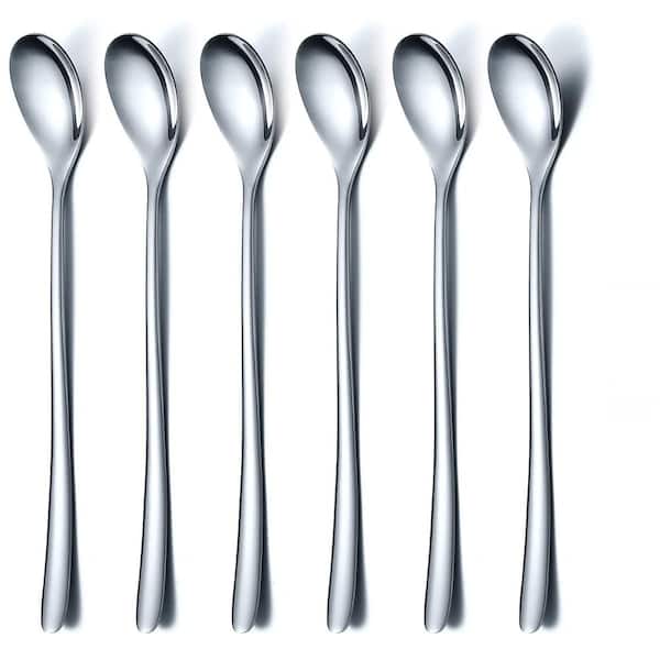 Long Handle Stainless Steel Spoons Set of 6 for Tea Coffee with Ergonomic Forged Handle and Mirror Finish