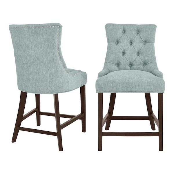 Bakerford Aloe Blue Upholstered Counter Stool with Back (Set of 2)