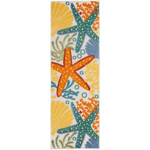 Aloha Multicolor 2 ft. x 6 ft. Kitchen Runner Nautical Contemporary Indoor/Outdoor Patio Area Rug