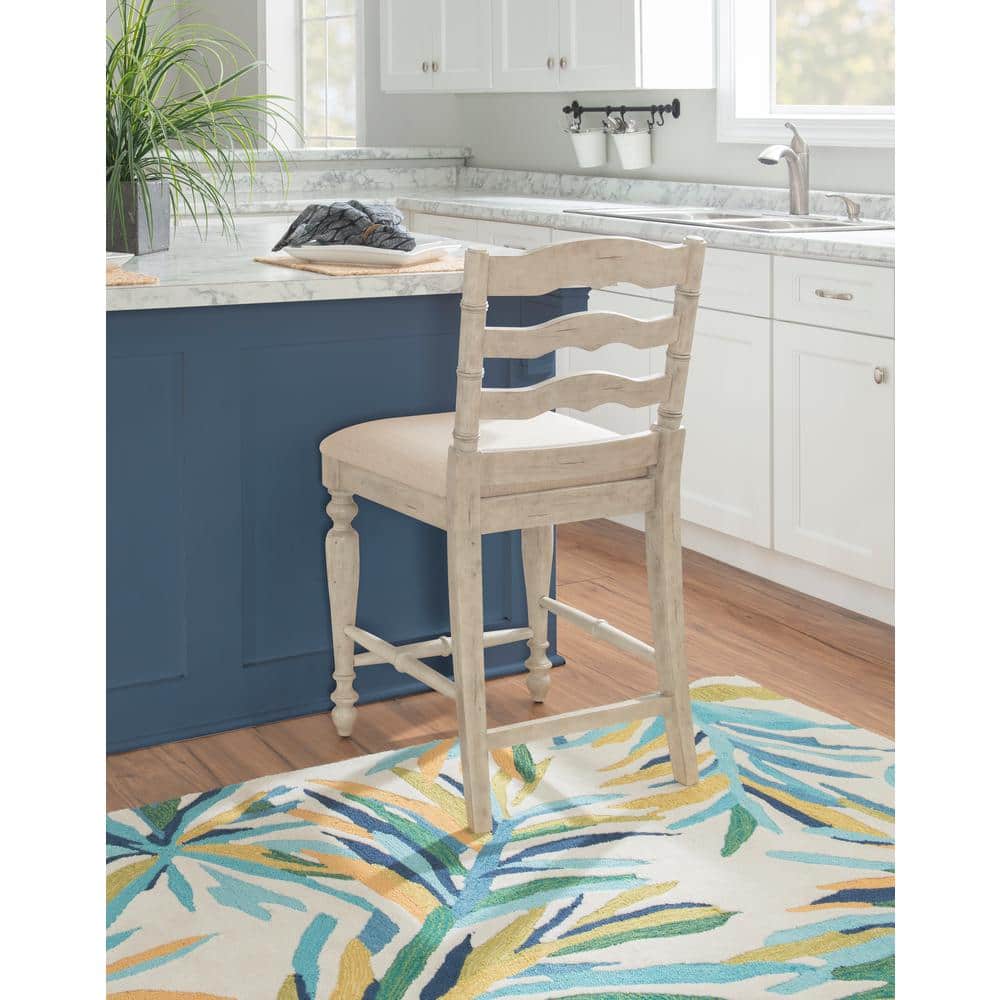 Elegant Marino 24" White Washed Wood Counter Stool with Linen Seat