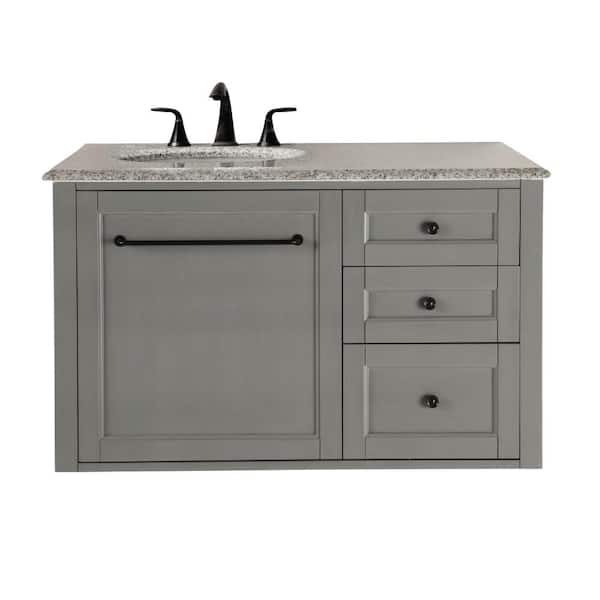 Home Decorators Collection Hamilton 39 in. W Wall Hung Single Vanity in Grey with Granite Vanity Top in Grey with White Sink