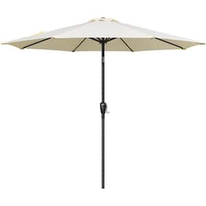 9ft Beige Outdoor Market Table Patio Umbrella with Crank Lift Mechanism Polyester Fabric Umbrella - Easy Installation