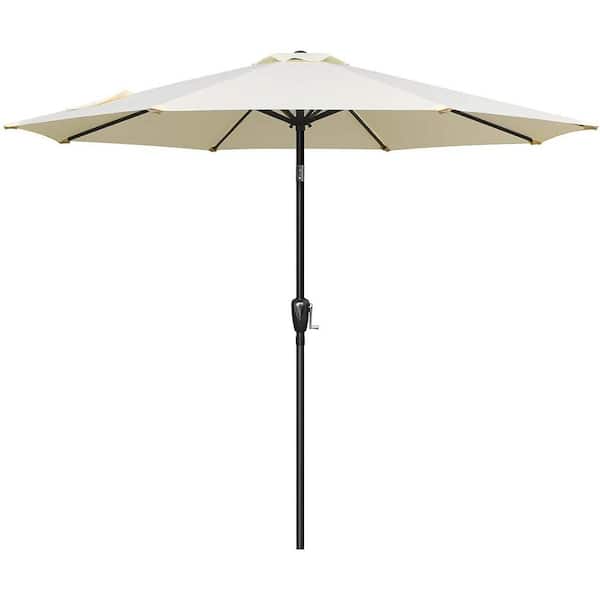 HOTEBIKE 9ft Beige Outdoor Market Table Patio Umbrella with Crank Lift Mechanism Polyester Fabric Umbrella - Easy Installation