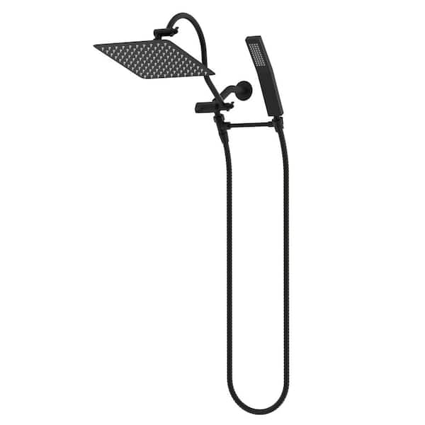 Rainfall 1-Spray 10 in. Dual Wall Mount Fixed and Handheld Shower Head 1.8 GPM in Matte Black Finish