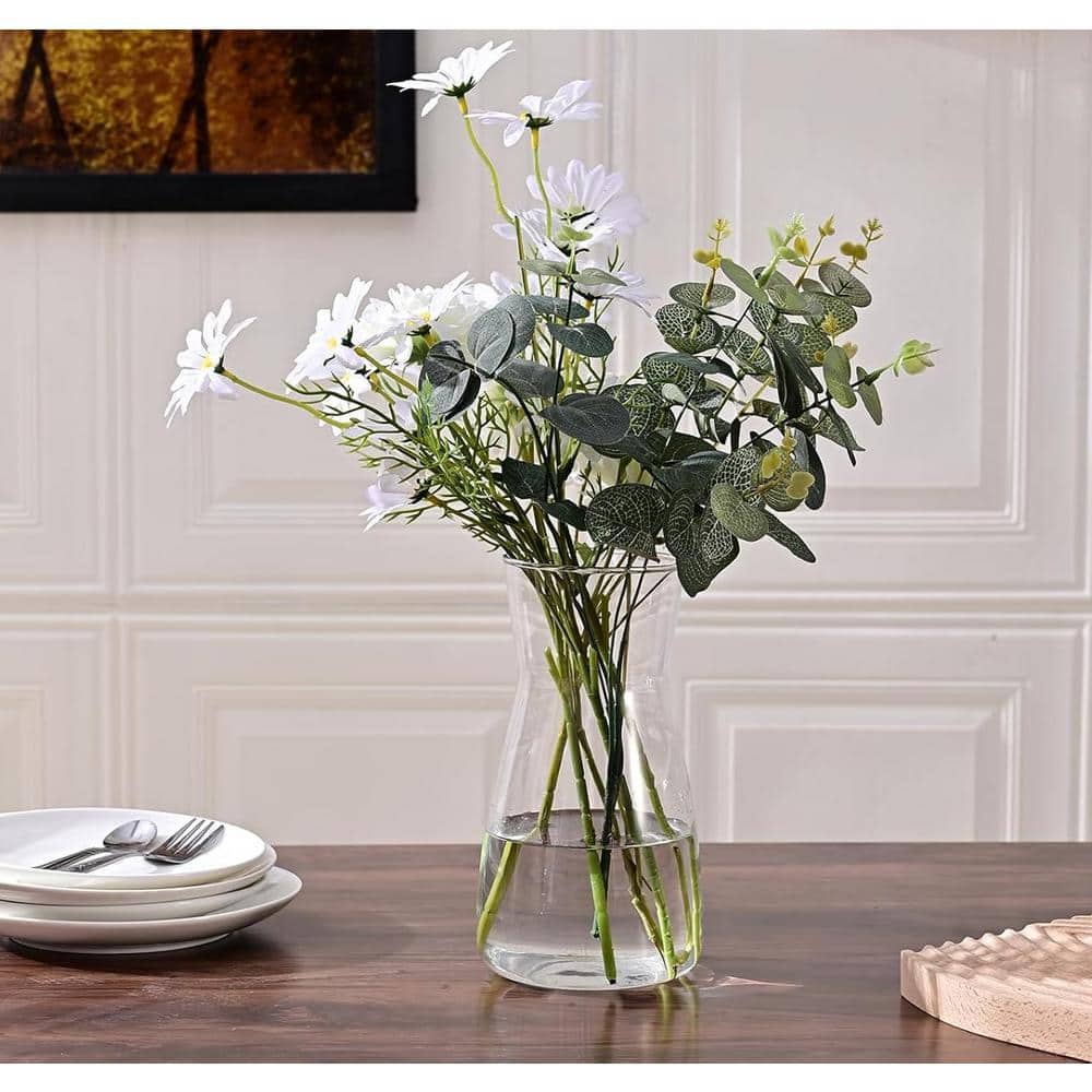 Glass Vases for Flowers, 8 in. Round  White Modern Clear Glass Vases for Ce