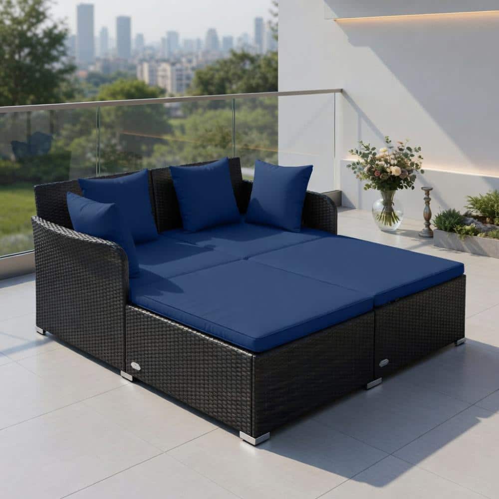 Patio Daybed with Upholstered Cushions & Pillows, Multi Colors, 800 lb Heavy-Duty Steel Frame