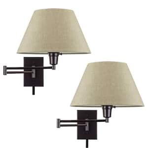 Cambridge 13 in. 1-Light Black 150-Watt Transitional Wall Sconce with Latte Mocha Shade, 2-Pack