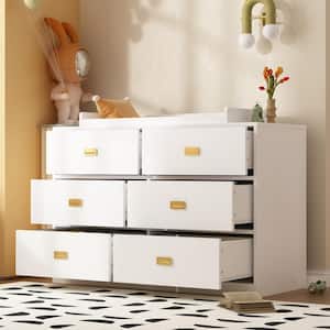 White 6-Drawers 45.1 in. Width Changing Table, Kids Dresser, Nursery Storage Organizer with Shelf