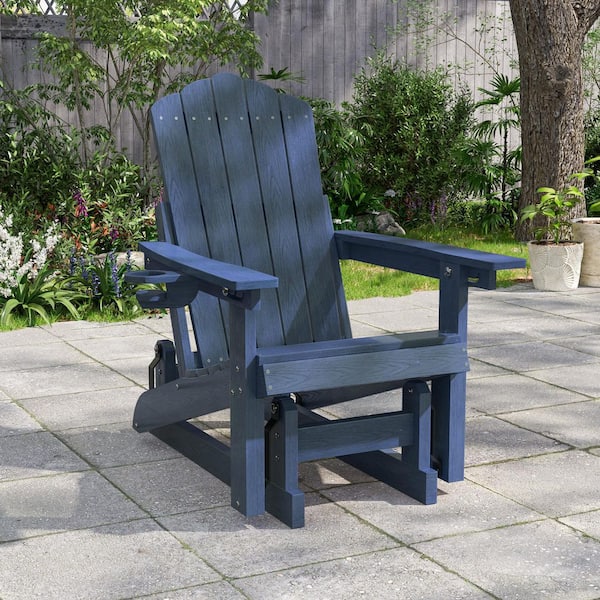SANLUCE Lake Blue Plastic Glider Adirondack Chair with Smooth