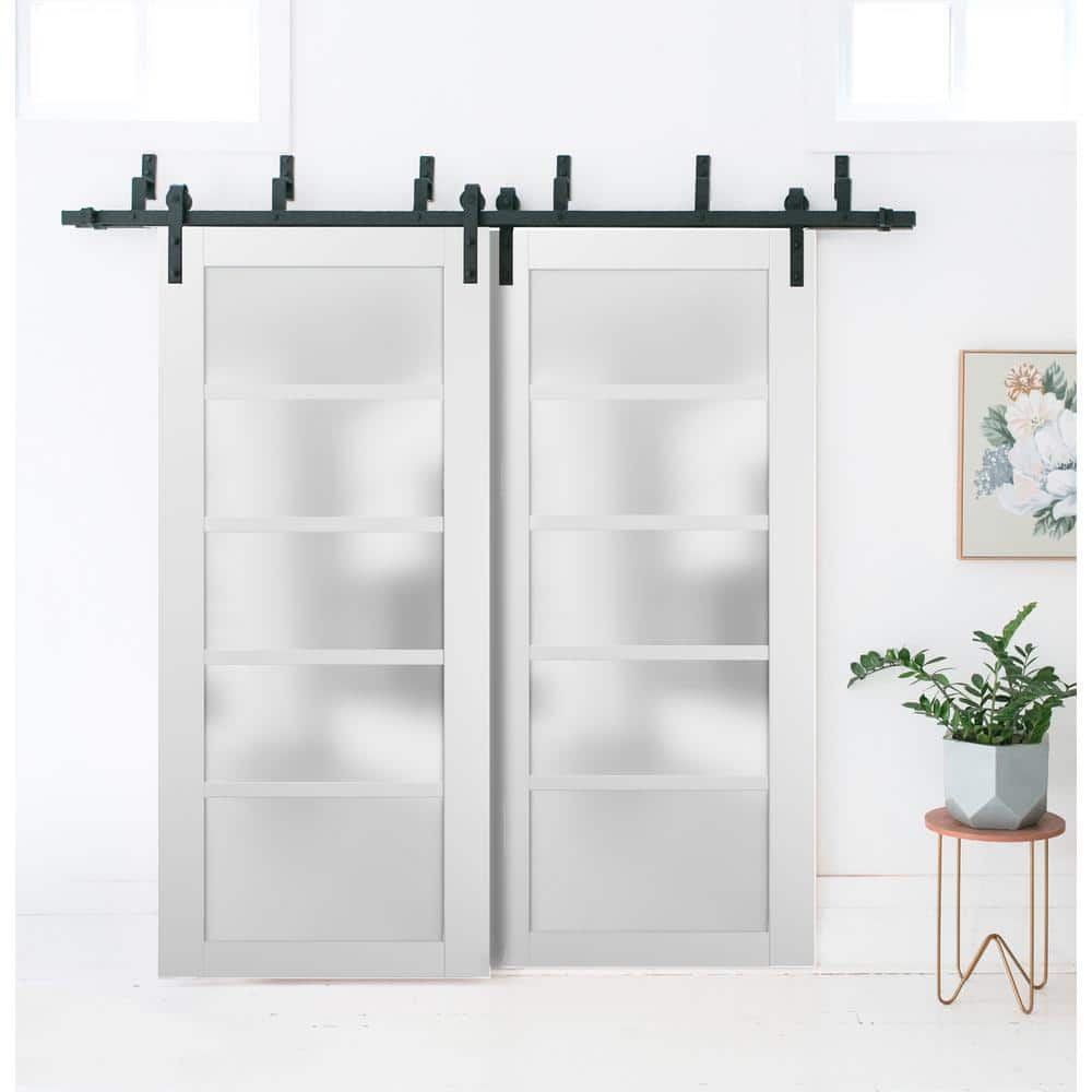 Quadro Frosted Glass White MDF Barn Door Slab