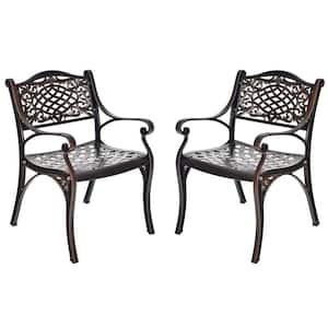 2-Piece Bronze Aluminum Outdoor Dining Chair with Armrests