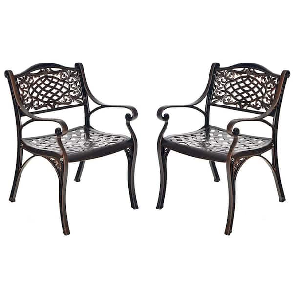 Alpulon 2-Piece Bronze Aluminum Outdoor Dining Chair with Armrests