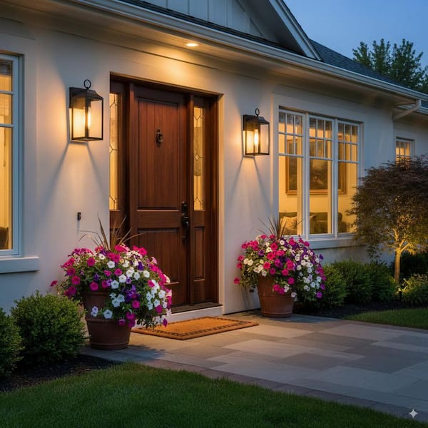 C Cattleya Matte Black Dusk to Dawn Outdoor Hardwired Wall Lantern