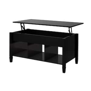 42 .9 in. Black Rectangle MDF Lift Top Coffee Table with Hidden Storage and Open Shelves