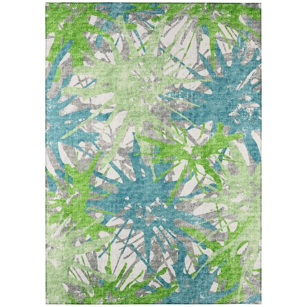 Bravado Green 8 ft. x 10 ft. Geometric Indoor/Outdoor Washable Area Rug
