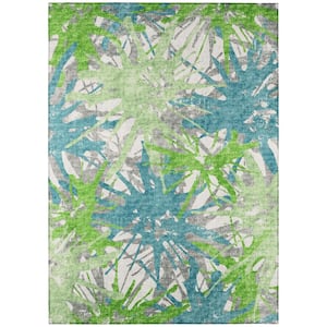 Bravado Green 9 ft. x 12 ft. Geometric Indoor/Outdoor Washable Area Rug