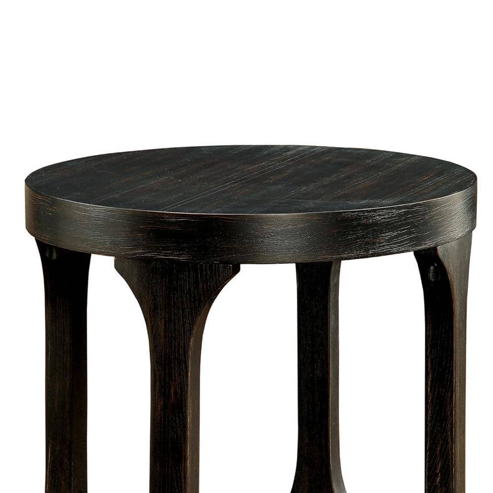 Antique Black Round Wood and Metal End Table