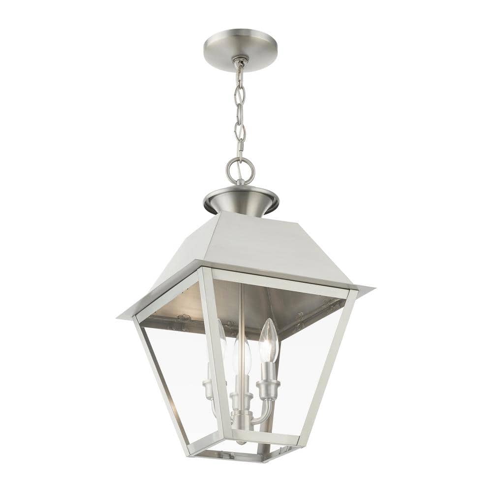 Elegant Brushed Nickel 3-Light Outdoor Pendant with Clear Glass