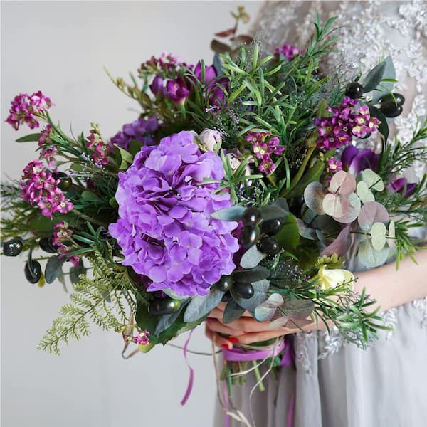 Unbranded 11.1 in. Purple Outdoor Artificial Hydrangea Flower for Decoration (Set of 64)