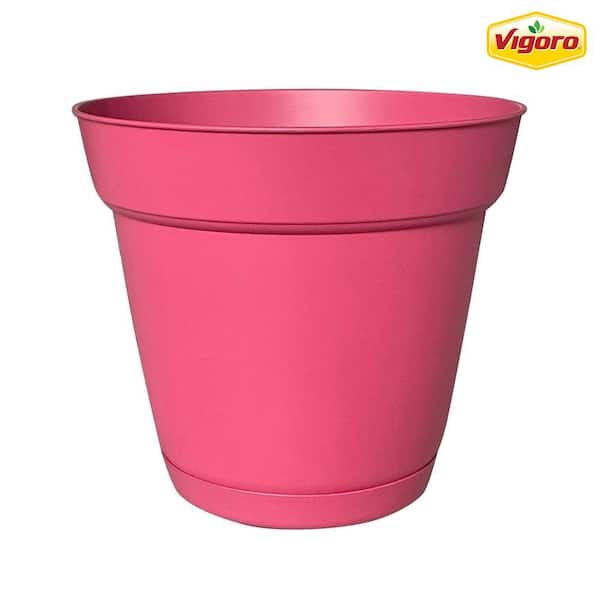 Vigoro 10 in. Bea Medium Flamingo Resin Planter (10 in. D x 8.9 in. H) With Drainage Hole and Attached Saucer