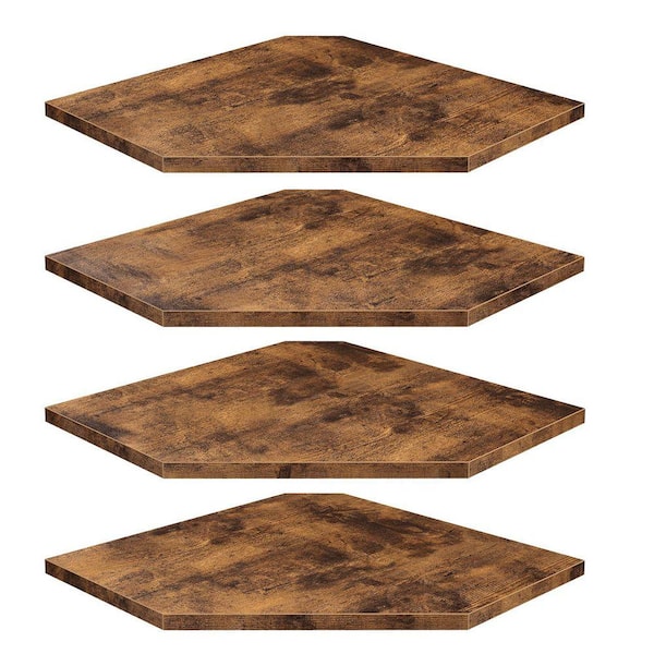12 in. W x 12 in. D x 12 in. H Rustic Brown Wall Mounted Floating Corner Shelves Set of 4 with Cable Hole for Organizing