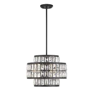Renzo 16 in. W x 12 in. H 3-Light Matte Black Statement Pendant Light with Crystal Accents