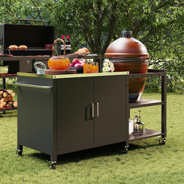 FUFU&GAGA Outdoor Kitchen Grill Cart with Stainless Steel