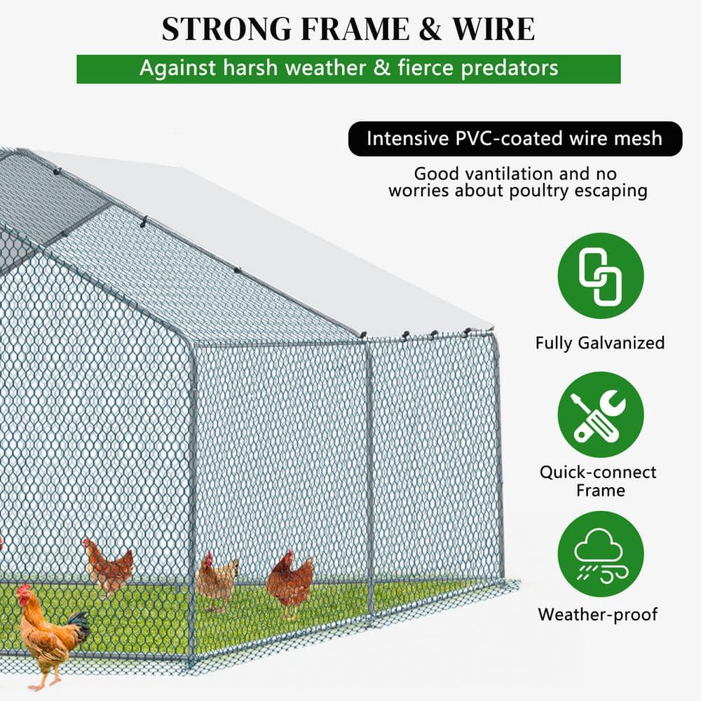 Large Metal Chicken Coop with Waterproof Cover, 13' x 10'