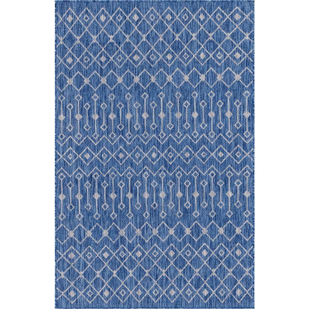 Azure Blue/Gray Tribal Trellis Outdoor 4 ft. x 6 ft. Area Rug price history on PriceWatchPro