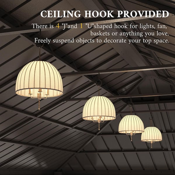 12 ft. x 22 ft. Double Galvanized Steel Roof Aluminum Frame Outdoor Patio Hardtop Gazebo Wooden Finish Coated