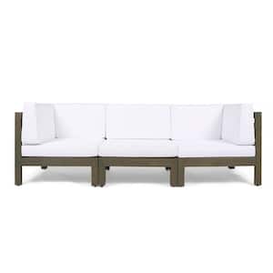 Oana Grey 3-Piece Wood Outdoor Sectional Sofa with White Cushions